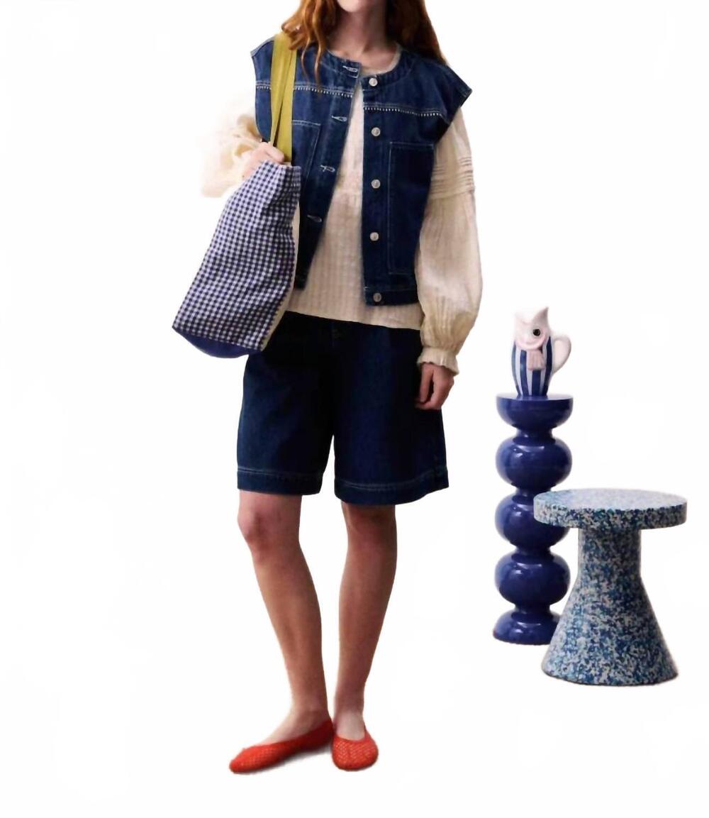 NEW FRNCH women's victory denim vest in blue